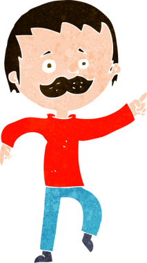 Bir insan tarafından çizilmiş bıyıklı bir çizgi film adamı.