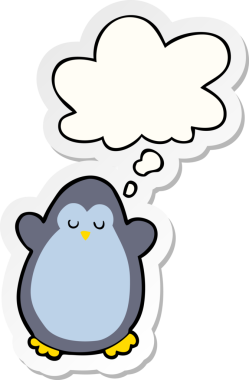 Düşünce baloncuğu insan tarafından çizilmiş bir çıkartma olan penguen çizgi filmi.