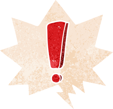 bir insan tarafından çizilmiş grunge sıkıntılı retro stili konuşma baloncuğu ile çizgi film ünlem işareti