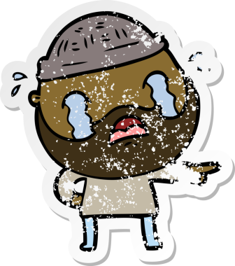 Bir insan tarafından çizilmiş ağlayan sakallı bir adamın sıkıntılı çıkartması.