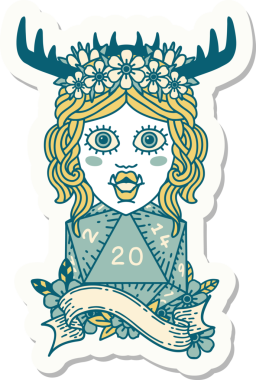 Bir insan tarafından çizilmiş 20 zarlı Ork Druid karakterinin çıkartması.