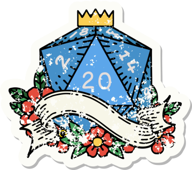 Bir insan tarafından çizilmiş 20 D20 zarının grunge çıkartması.