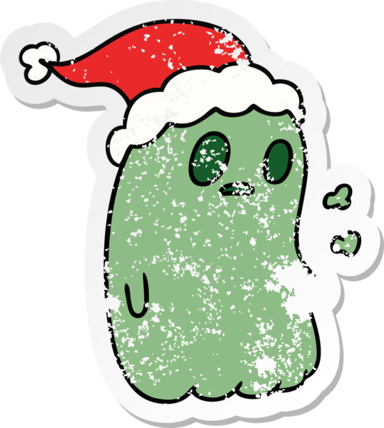 Bir insan tarafından çizilmiş kawai hayaletinin sıkıntılı Noel çıkartması.