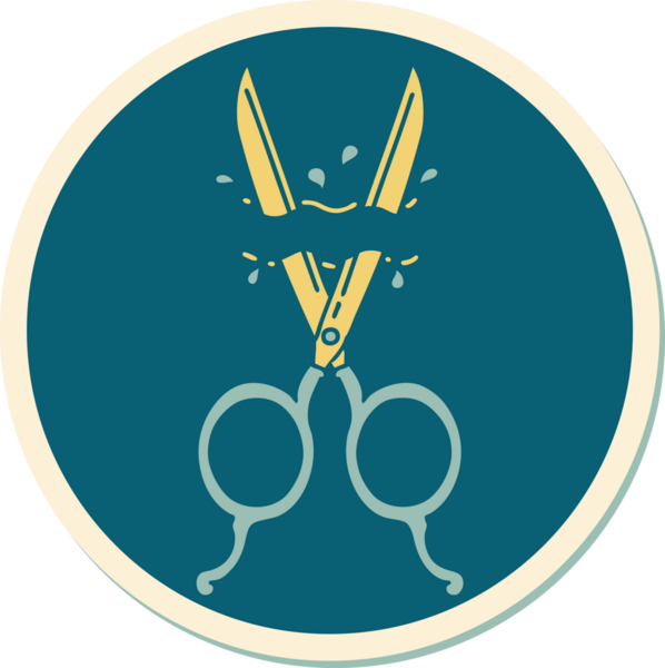 Bir insan tarafından çizilmiş geleneksel bir berber makas stili dövme çıkartması.