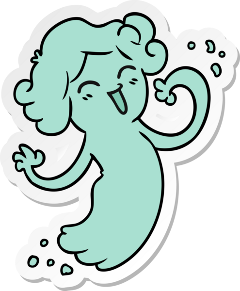 Bir insan tarafından çizilmiş mutlu pembe bir hayaletin el çizimi karikatürü.