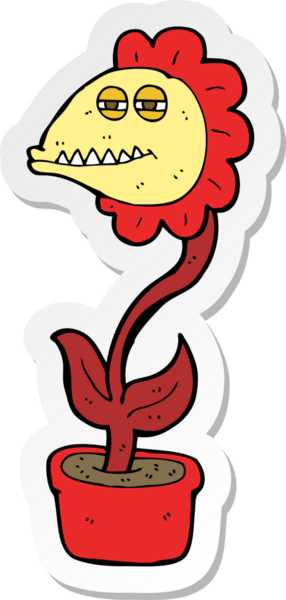 Bir insan tarafından çizilmiş karikatür canavar çiçeğinin çıkartması.