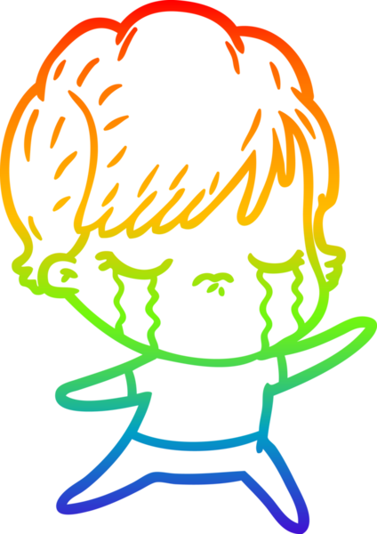 Gökkuşağı gradyan çizimi bir insan tarafından çizilmiş ağlayan bir çizgi kadın çizimi