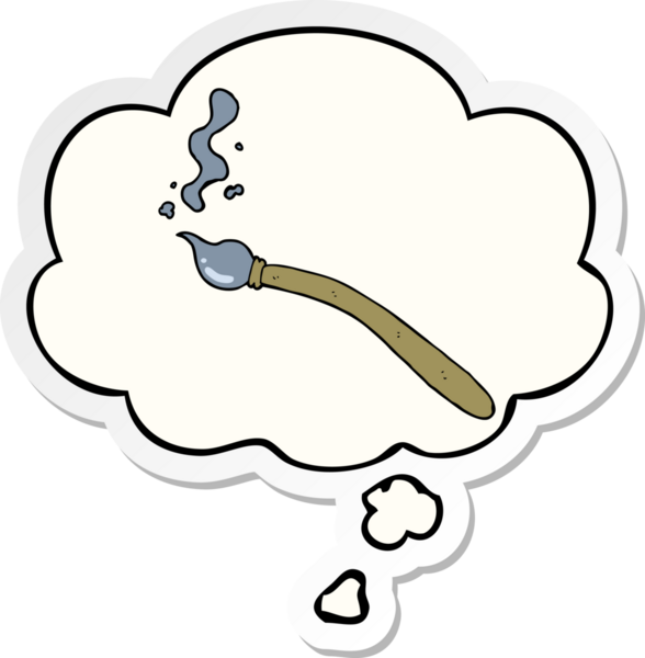 Düşünce baloncuklu karikatür fırçası insan tarafından çizilmiş bir çıkartma.
