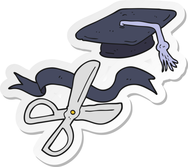 Mezuniyet töreninde bir insan tarafından çizilmiş bir makas çıkartması.