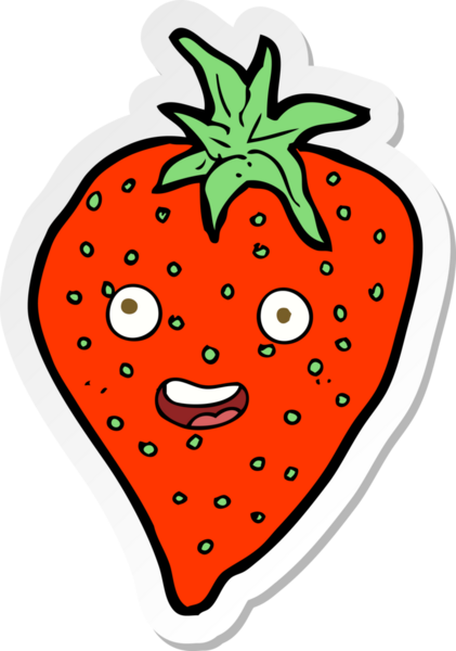 Bir insan tarafından çizilmiş karikatür çileği çıkartması.