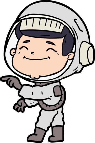 Bir insan tarafından çizilmiş mutlu astronot çizgi filmi.