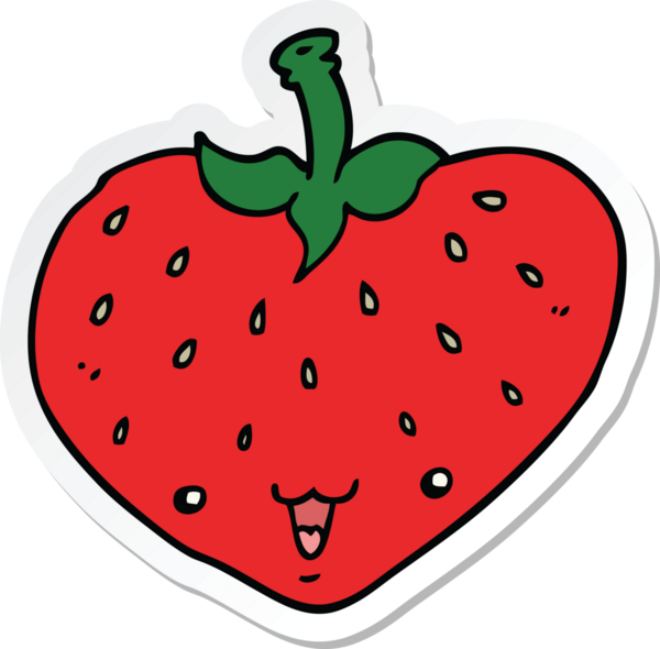 Bir insan tarafından çizilmiş karikatür çileği çıkartması.