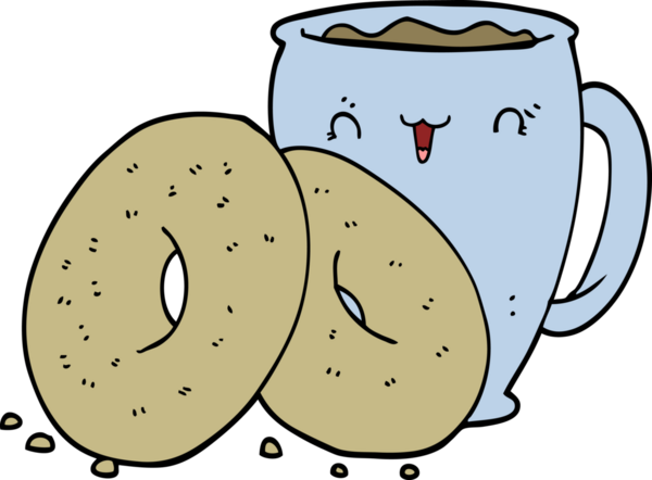 Bir insan tarafından çizilmiş kahve ve çörekler.