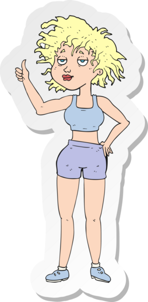 Bir insan tarafından çizilmiş, yorgun bir spor salonu kadınının çıkartması.