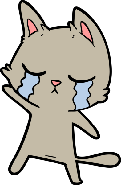 Bir insan tarafından çizilmiş ağlayan çizgi film kedisi.