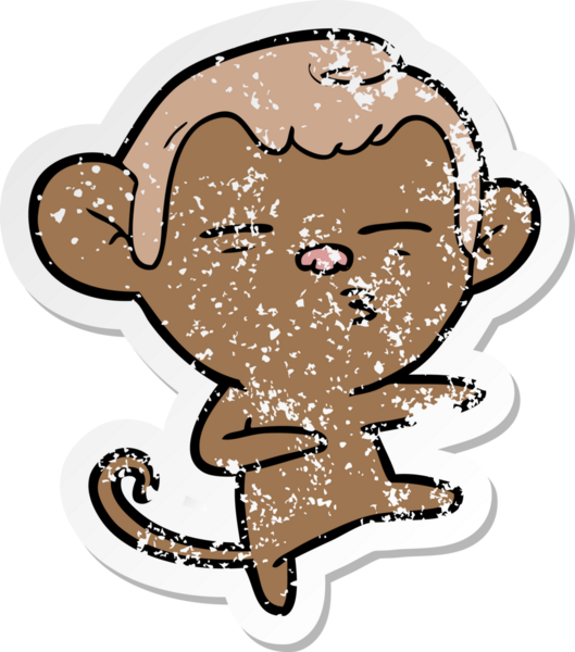 Bir insan tarafından çizilmiş şüpheli bir maymunun sıkıntılı çıkartması.