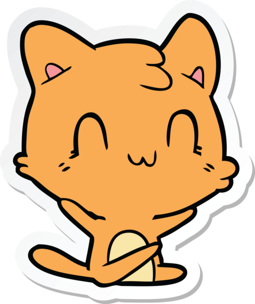 Bir insan tarafından çizilmiş mutlu bir kedinin çıkartması.