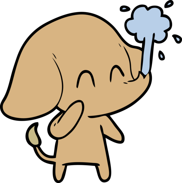 Bir insan tarafından çizilmiş su püskürten sevimli bir fil.