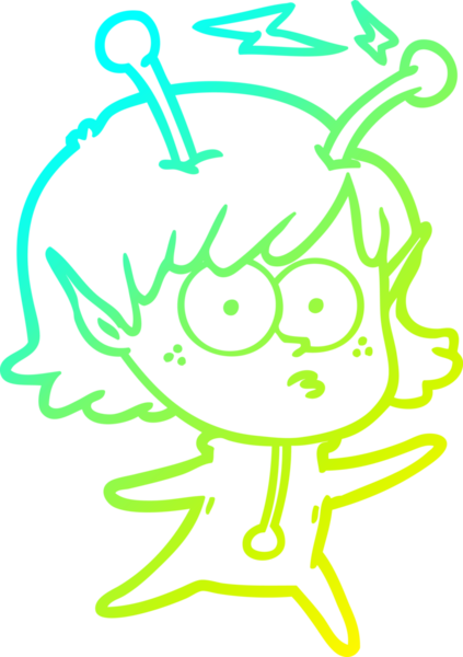 Bir insan tarafından çizilmiş bir uzaylı kız çizgi filmi.