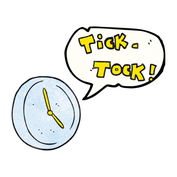 Bir insan tarafından çizilmiş el yazması konuşma balonu desenli çizgi film tik-tak saati
