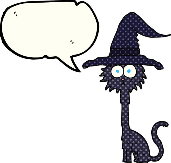 Bir insan tarafından çizilmiş serbest çizilmiş çizgi roman konuşma balonu cadılar bayramı kedisi.