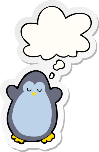 Düşünce baloncuğu insan tarafından çizilmiş bir çıkartma olan penguen çizgi filmi.