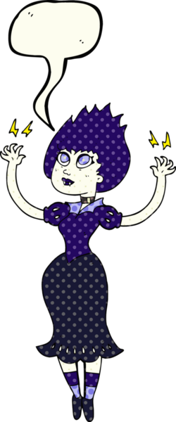 Bir insan tarafından çizilmiş serbest çizilmiş çizgi roman konuşma balonu vampir kız.