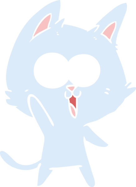 Bir insan tarafından çizilmiş komik düz renkli çizgi film kedisi.