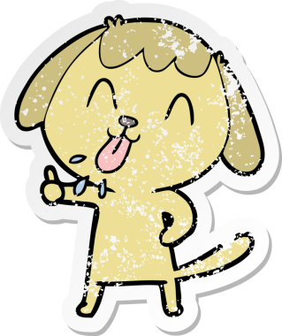 Bir insan tarafından çizilmiş şirin bir köpeğin sıkıntılı çıkartması.