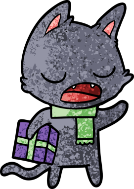 Bir insan tarafından çizilmiş konuşan kedi çizgi filmi.