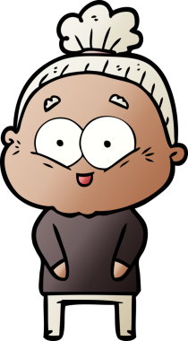 Bir insan tarafından çizilmiş mutlu yaşlı kadın çizgi filmi.