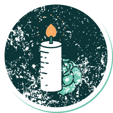 Bir mum ve bir insan tarafından çizilmiş bir gülün sembolik dövmesi.