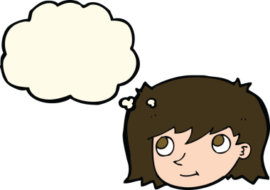 Bir insan tarafından çizilmiş düşünce baloncuklu kadın yüzü.