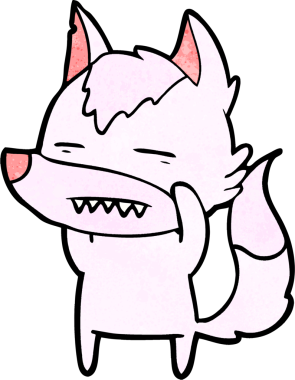 Bir insan tarafından çizilen dişleri gösteren bir kurt çizgi filmi.