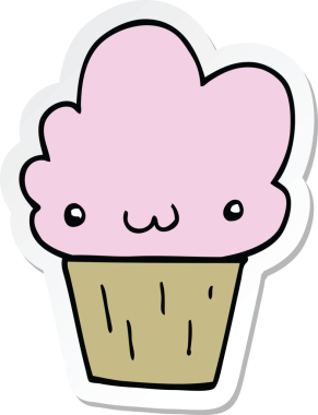 Bir insan tarafından çizilmiş karikatür kapkekinin etiketi.