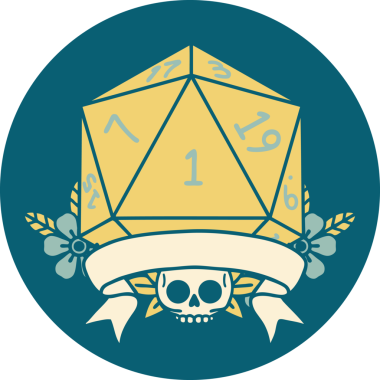 Retro Dövme Biçimi Doğal Bir d20 zar bir insan tarafından çizildi