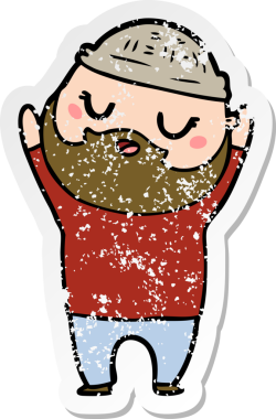 Bir insan tarafından çizilmiş sakallı bir çizgi film karakterinin sıkıntılı çıkartması.