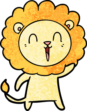 Bir insan tarafından çizilmiş gülen aslan çizgi filmi.