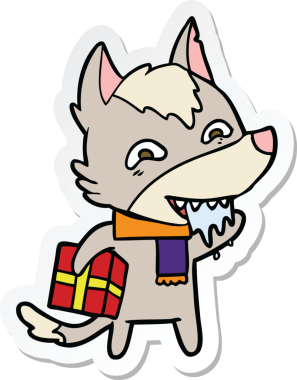 Bir insan tarafından çizilmiş bir karikatür aç kurdun Noel hediyesi.