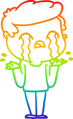 Gökkuşağı gradyan çizimi bir insan tarafından çizilmiş ağlayan bir karikatür adamı çiziyor.