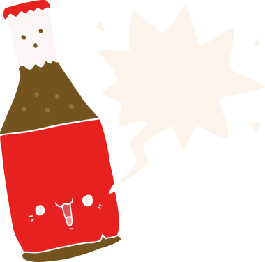 Bir insan tarafından çizilmiş eski moda konuşma baloncuklu bira şişesi.