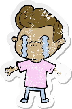 Bir insan tarafından çizilmiş ağlayan bir karikatürcünün sıkıntılı çıkartması.