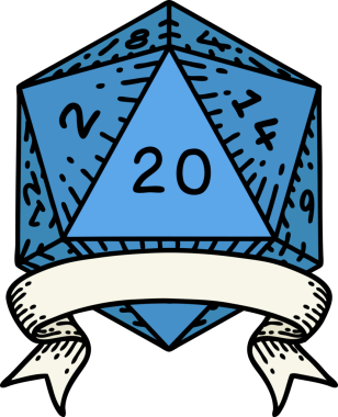 Retro Dövme Biçimi Doğal 20 kritik vuruş D20 zar bir insan tarafından çizildi