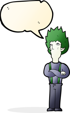 Bir insan tarafından çizilmiş konuşma balonu olan bir vampir adam.