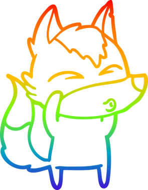 Gökkuşağı gradyan çizgi çizimi bir insan tarafından çizilmiş bir kurt çizgi filmi.