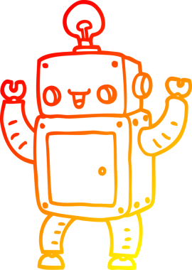 Bir insan tarafından çizilmiş mutlu bir robot çizgi çizimi.