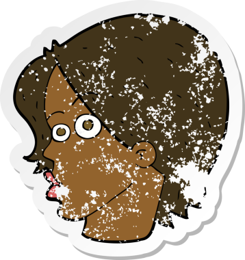 Bir insan tarafından çizilmiş bir karikatür kadın yüzünün gerilimli yapıştırması.