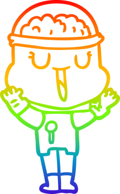 gökkuşağı gradyanı çizimi bir insan tarafından çizilmiş mutlu bir robot çizgi filmi.