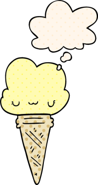 Bir insan tarafından çizilmiş, düşünce baloncuklu karikatür dondurması.