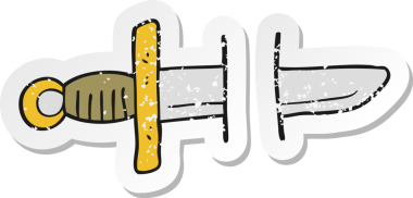 Bir insan tarafından çizilmiş dövmeli bıçak sembolünün gerilimli retro çıkartması.